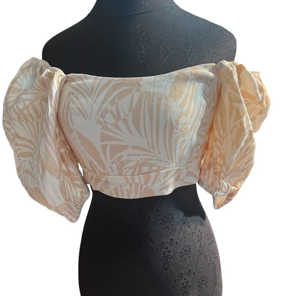 Shore Tops - Shore Brand Sandy Palm Puff Sleeve Off Shoulder Wench Top NEW